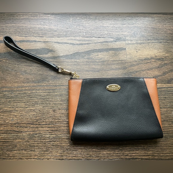 Coach Black/Brown Leather Morgan Wristlet Clutch